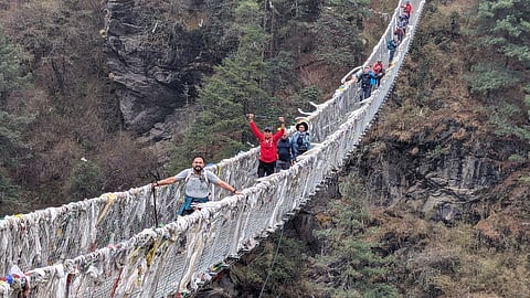 The Hillary Bridge is the longest suspension bridge along this trekking route